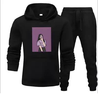 2 Pcs Women's Stitched Fleece Printed Hoodie Tracksuit
