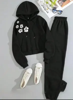2 Pcs Women's Stitched Fleece Printed Hoodie Tracksuit