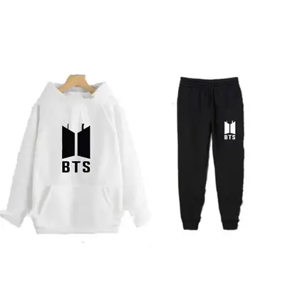 2 Pcs Women's Stitched Fleece Printed Hoodie Tracksuit