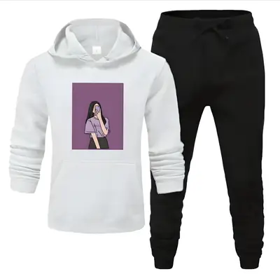 2 Pcs Women's Stitched Fleece Printed Hoodie Tracksuit