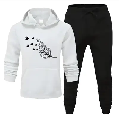 2 Pcs Women's Stitched Fleece Printed Hoodie Tracksuit