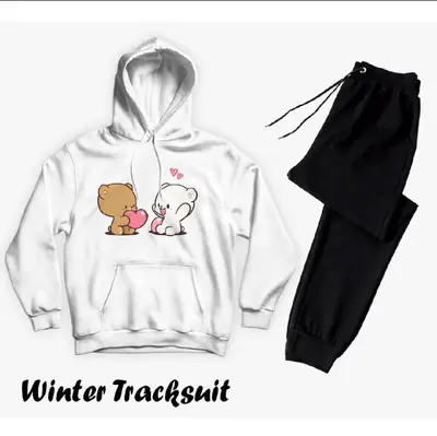 2 Pcs Women's Stitched Fleece Printed Hoodie Tracksuit