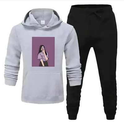 2 Pcs Women's Stitched Fleece Printed Hoodie Tracksuit