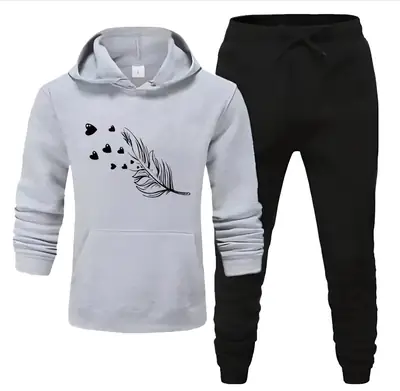 2 Pcs Women's Stitched Fleece Printed Hoodie Tracksuit
