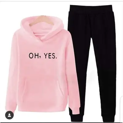 2 Pcs Women's Stitched Fleece Printed Hoodie Tracksuit