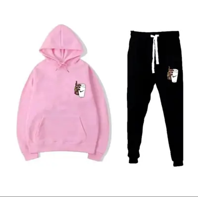 2 Pcs Women's Stitched Fleece Printed Hoodie Tracksuit