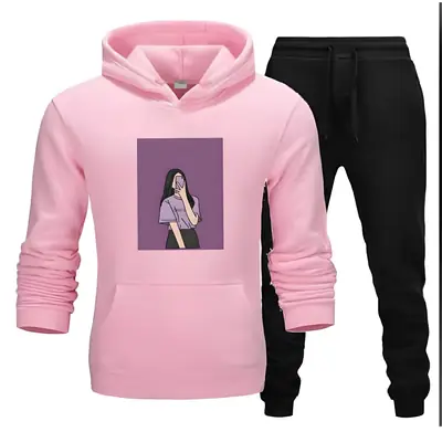 2 Pcs Women's Stitched Fleece Printed Hoodie Tracksuit