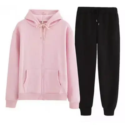 2 Pcs Women's Stitched Fleece Printed Hoodie Tracksuit
