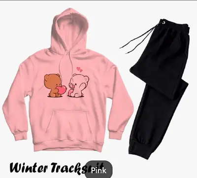 2 Pcs Women's Stitched Fleece Printed Hoodie Tracksuit