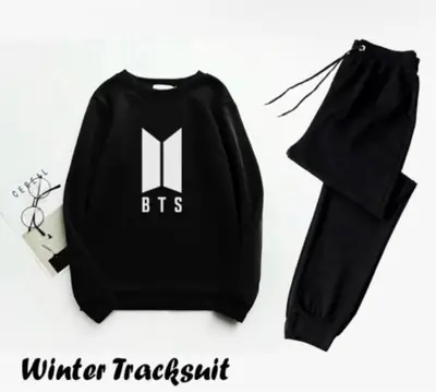 2 Pcs Women's Stitched Fleece Printed Sweatshirt Tracksuit