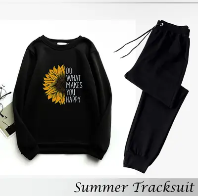 2 Pcs Women's Stitched Fleece Printed Sweatshirt Tracksuit