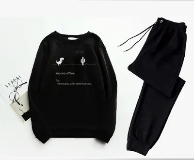 2 Pcs Women's Stitched Fleece Printed Sweatshirt Tracksuit