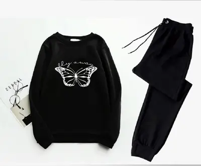 2 Pcs Women's Stitched Fleece Printed Sweatshirt Tracksuit