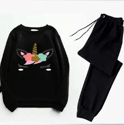 2 Pcs Women's Stitched Fleece Printed Sweatshirt Tracksuit