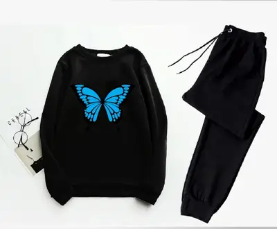 2 Pcs Women's Stitched Fleece Printed Sweatshirt Tracksuit