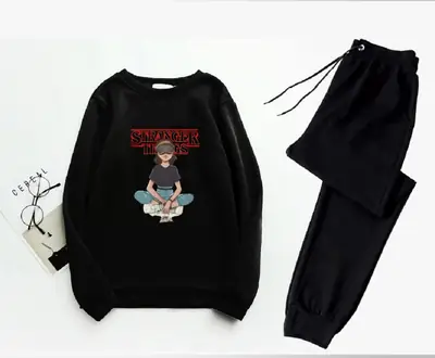 2 Pcs Women's Stitched Fleece Printed Sweatshirt Tracksuit