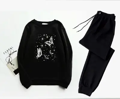 2 Pcs Women's Stitched Fleece Printed Sweatshirt Tracksuit