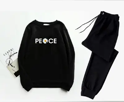 2 Pcs Women's Stitched Fleece Printed Sweatshirt Tracksuit