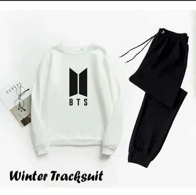 2 Pcs Women's Stitched Fleece Printed Sweatshirt Tracksuit