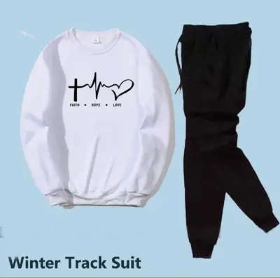 2 Pcs Women's Stitched Fleece Printed Sweatshirt Tracksuit