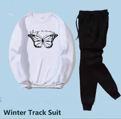 2 Pcs Women's Stitched Fleece Printed Sweatshirt Tracksuit