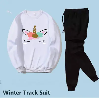 2 Pcs Women's Stitched Fleece Printed Sweatshirt Tracksuit