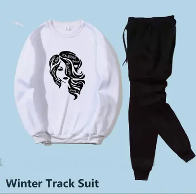 2 Pcs Women's Stitched Fleece Printed Sweatshirt Tracksuit
