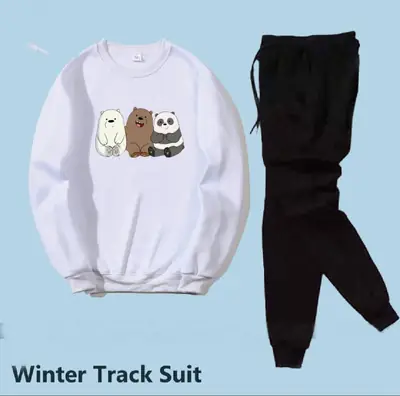 2 Pcs Women's Stitched Fleece Printed Sweatshirt Tracksuit