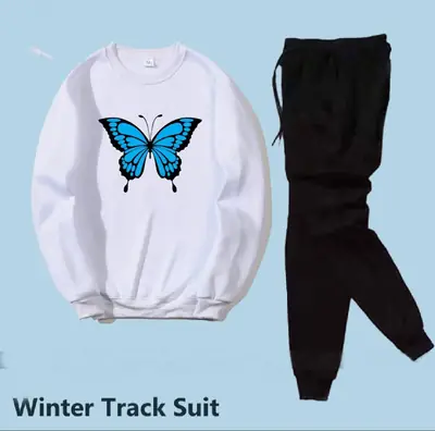 2 Pcs Women's Stitched Fleece Printed Sweatshirt Tracksuit