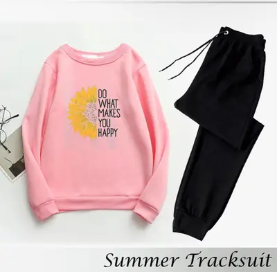 2 Pcs Women's Stitched Fleece Printed Sweatshirt Tracksuit