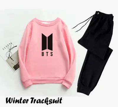2 Pcs Women's Stitched Fleece Printed Sweatshirt Tracksuit