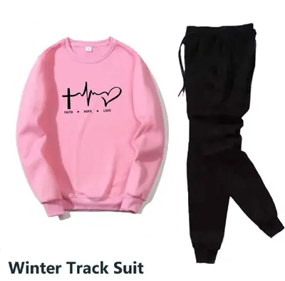 2 Pcs Women's Stitched Fleece Printed Sweatshirt Tracksuit