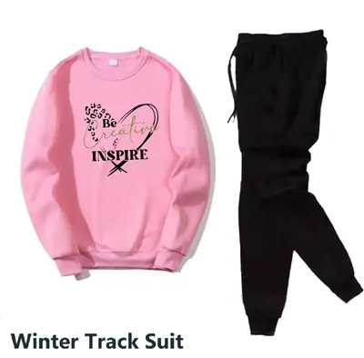 2 Pcs Women's Stitched Fleece Printed Sweatshirt Tracksuit