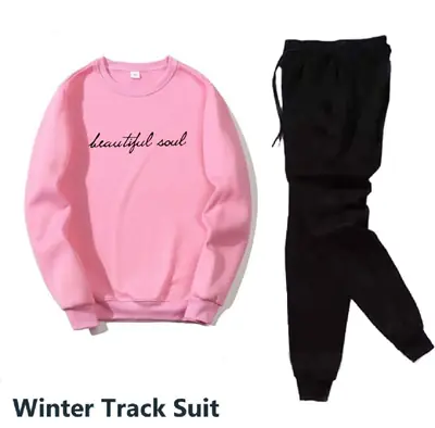 2 Pcs Women's Stitched Fleece Printed Sweatshirt Tracksuit