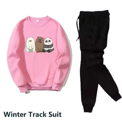 2 Pcs Women's Stitched Fleece Printed Sweatshirt Tracksuit