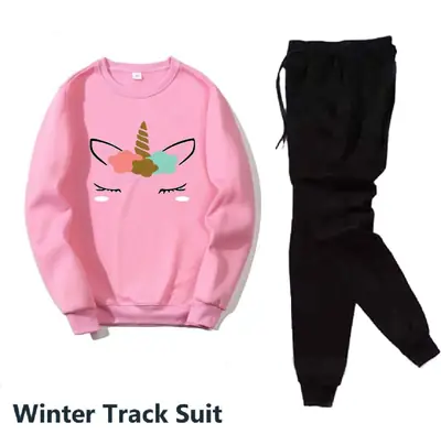2 Pcs Women's Stitched Fleece Printed Sweatshirt Tracksuit