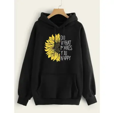 1 Pc Women's Stitched Fleece Printed Pullover Hoodie