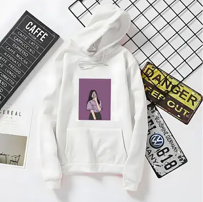 1 Pc Women's Stitched Fleece Printed Pullover Hoodie