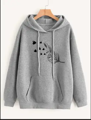 1 Pc Women's Stitched Fleece Printed Pullover Hoodie