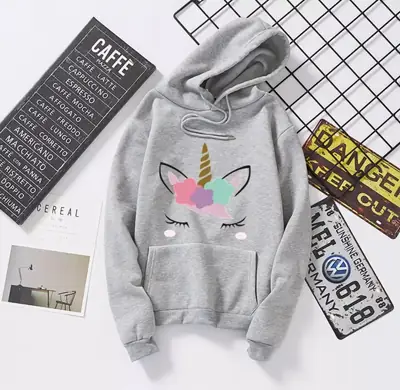 1 Pc Women's Stitched Fleece Printed Pullover Hoodie
