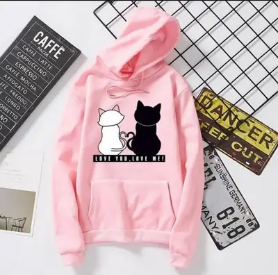 1 Pc Women's Stitched Fleece Printed Pullover Hoodie