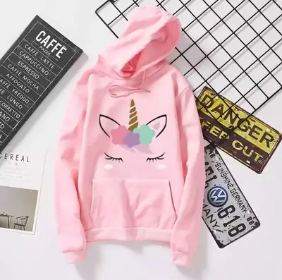 1 Pc Women's Stitched Fleece Printed Pullover Hoodie
