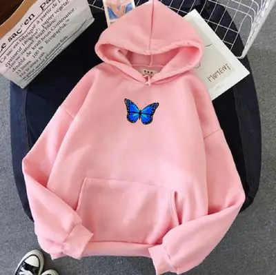 1 Pc Women's Stitched Fleece Printed Pullover Hoodie