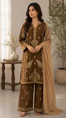 3 Pcs Women's Stitched Cotton Lawn Embroidered Suit thumbnail 2