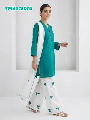 3 Pcs Women's Stitched Cotton Lawn Embroidered Suit thumbnail 3