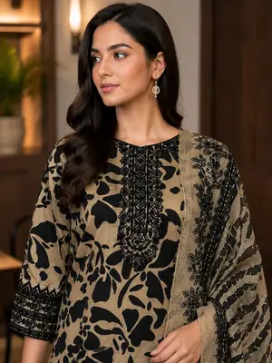 3 Pcs Women's Stitched Lawn Embroidered Suit thumbnail 3