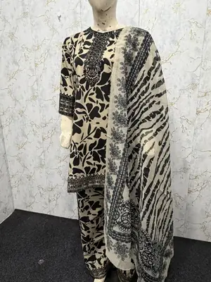 3 Pcs Women's Stitched Lawn Embroidered Suit thumbnail 5