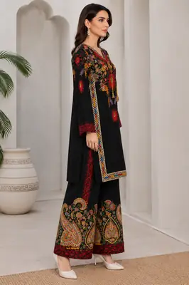 3 Pcs Women's Stitched Chiffon Hand Work Suit thumbnail 3