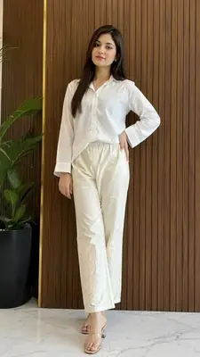 1 Pc Women's Stitched Linen Embroidered Trouser