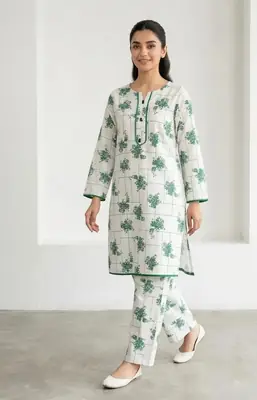 2 Pcs Women's Stitched Arabic Lawn Printed Shirt And Trouser